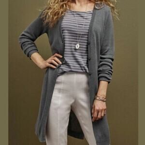 NWT J. Jill Linen Blend Long & Light Cardigan in Grey Smoke